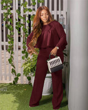 Load image into Gallery viewer, Elegant Work Wear Two Piece Set Fall Clothes for Women Ruffles Crop Top and Wide Leg Pants Suits Matching Sets Sexy Club Outfits
