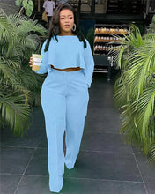 Load image into Gallery viewer, Elegant Work Wear Two Piece Set Fall Clothes for Women Ruffles Crop Top and Wide Leg Pants Suits Matching Sets Sexy Club Outfits
