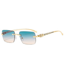 Load image into Gallery viewer, SO&amp;EI Fashion Rimless Rectangle Sunglasses Women Clear Ocean Gradient Lens Eyewear Brand Designer Men Unique Cheetah Sun Glasses
