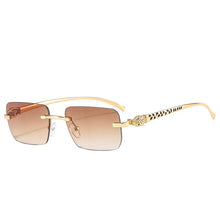 Load image into Gallery viewer, SO&amp;EI Fashion Rimless Rectangle Sunglasses Women Clear Ocean Gradient Lens Eyewear Brand Designer Men Unique Cheetah Sun Glasses
