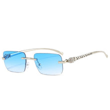 Load image into Gallery viewer, SO&amp;EI Fashion Rimless Rectangle Sunglasses Women Clear Ocean Gradient Lens Eyewear Brand Designer Men Unique Cheetah Sun Glasses
