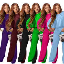 Load image into Gallery viewer, Elegant Work Wear Two Piece Set Fall Clothes for Women Ruffles Crop Top and Wide Leg Pants Suits Matching Sets Sexy Club Outfits
