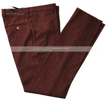 Load image into Gallery viewer, Classic mens pants Tweed Herringbone pants men dress pants Casual suit Trousers for wedding party Tailored Fit Brown Pants

