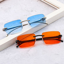 Load image into Gallery viewer, SO&amp;EI Fashion Rimless Rectangle Sunglasses Women Clear Ocean Gradient Lens Eyewear Brand Designer Men Unique Cheetah Sun Glasses
