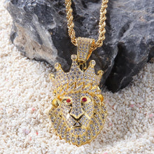 Load image into Gallery viewer, Hip Hop AAA CZ Zircon Paved Bling Iced Out Crown Lion Animal Pendants Necklace for Men Rapper Jewelry Gold Color Drop Shipping
