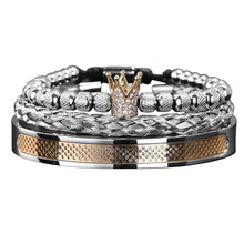 Load image into Gallery viewer, Luxury Set  Handmade Men Crown Bracelets Contrast Colour Bangles Hemp Rope Buckle Open Stainless Steel Micro Pave CZ Jewelry
