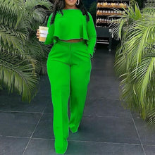 Load image into Gallery viewer, Elegant Work Wear Two Piece Set Fall Clothes for Women Ruffles Crop Top and Wide Leg Pants Suits Matching Sets Sexy Club Outfits
