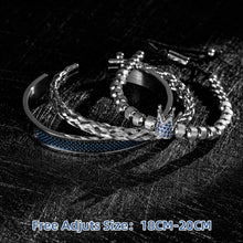 Load image into Gallery viewer, Luxury Set  Handmade Men Crown Bracelets Contrast Colour Bangles Hemp Rope Buckle Open Stainless Steel Micro Pave CZ Jewelry

