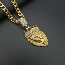 Load image into Gallery viewer, Hip Hop Full Iced Out Bling Lion Rhinestone Stainless Steel Cuban Chain Gold Color Pendants &amp; Necklaces For Men Jewelry Dropship
