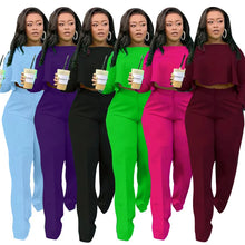 Load image into Gallery viewer, Elegant Work Wear Two Piece Set Fall Clothes for Women Ruffles Crop Top and Wide Leg Pants Suits Matching Sets Sexy Club Outfits

