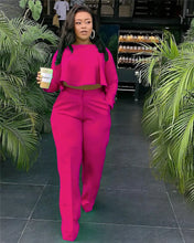 Load image into Gallery viewer, Elegant Work Wear Two Piece Set Fall Clothes for Women Ruffles Crop Top and Wide Leg Pants Suits Matching Sets Sexy Club Outfits
