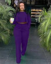 Load image into Gallery viewer, Elegant Work Wear Two Piece Set Fall Clothes for Women Ruffles Crop Top and Wide Leg Pants Suits Matching Sets Sexy Club Outfits
