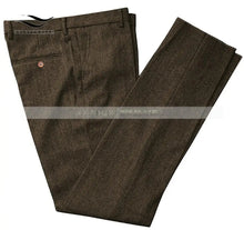 Load image into Gallery viewer, Classic mens pants Tweed Herringbone pants men dress pants Casual suit Trousers for wedding party Tailored Fit Brown Pants
