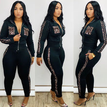 Load image into Gallery viewer, Tracksuit Women Leopard Print Splice Lounge Wear Two Piece Set Top and Pants Sweat Suits Streetwear Jogging Femme Chandal Mujer
