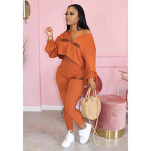 Load image into Gallery viewer, 2021 Fall Clothes for Women Letter Printing Casual Elastic Waist Loungewear Women Fashion New Arrival Long Sleeve Two Piece Set
