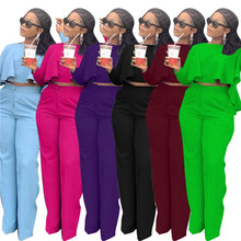 Load image into Gallery viewer, Elegant Work Wear Two Piece Set Fall Clothes for Women Ruffles Crop Top and Wide Leg Pants Suits Matching Sets Sexy Club Outfits
