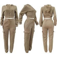 Load image into Gallery viewer, CM.YAYA Fashion Women&#39;s Set Long Sleeve Zipper Fly Hoodies and Jogger Cargo Pants 2023 Active Two 2 Piece Sets Outfit Tracksuit
