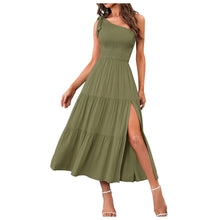 Load image into Gallery viewer, Elegant Dresses For Women Women&#39;S Summer Casual One Shoulder Sleeveless Smocked Elastic Waist Tiered Midi Dress платье
