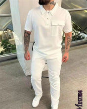 Load image into Gallery viewer, Summer Men Short-sleeved Suit fashionpocket  Sportswear Short-sleeved Shirt trousers Two-piece Mensuit S-XXXL
