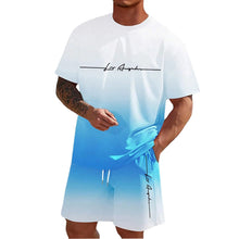 Load image into Gallery viewer, Men&#39;S Summer Suit Short-Sleeved T-Shirt Top Loose Shorts Pure Cotton Letter Print Round Neck Outdoor Breathable Casual Men Wear
