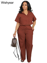 Load image into Gallery viewer, Casual Sports Linen Outfits Women's Short Sleeve Shirt and Wide Leg Pants Autumn 2 Piece Set Streetwear Office Fashion Tracksuit
