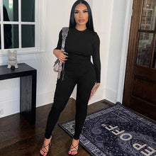 Load image into Gallery viewer, Europe Style Women&#39;s Autumn New Solid Color Round Neck Long Sleeve Tight Top Fashion Street Trouser Suit Women
