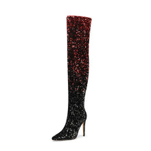 Load image into Gallery viewer, Shiny Gradient Sequins Over-the-Knee Long Boots Women Stiletto Thin High-Heeled Pointy Toe Thigh Boots Glitter Sequined Shoes
