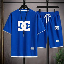Load image into Gallery viewer, Men&#39;s summer suits, Korean-style clothing, two-piece suits, men&#39;s shirts, sportswear, jogging attire, checked-pattern T-shirts +
