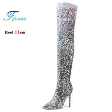 Load image into Gallery viewer, Shiny Gradient Sequins Over-the-Knee Long Boots Women Stiletto Thin High-Heeled Pointy Toe Thigh Boots Glitter Sequined Shoes
