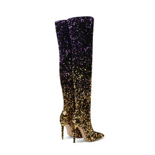 Load image into Gallery viewer, Shiny Gradient Sequins Over-the-Knee Long Boots Women Stiletto Thin High-Heeled Pointy Toe Thigh Boots Glitter Sequined Shoes
