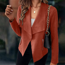 Load image into Gallery viewer, Women&#39;s Suit Jacket Solid Suede Lapel Zipper Pocket Office Commuting Formal Slim Cardigan Top Fashion Street Wear S-XL
