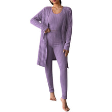 Load image into Gallery viewer, Fall Winter 3 Piece Homewear For Women Solid Cardigan Fashion Pant And Vest Ladies Suit Vintage Fashion Ladies Three Piece Set
