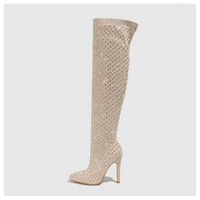 Load image into Gallery viewer, Bling Bling Rhinestones Faux Suede Elastic Women Thigh High Boots Fashion Autumn Winter High heels Over the Knee long Boots Shoe

