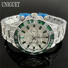 Load image into Gallery viewer, Hot Fashion Green Watches Men Brand UNIGUET Luxury Stainless Steel Hip Hop Rainbow Diamond Quartz Wristwatch Male Dropshipping ﻿
