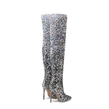 Load image into Gallery viewer, Shiny Gradient Sequins Over-the-Knee Long Boots Women Stiletto Thin High-Heeled Pointy Toe Thigh Boots Glitter Sequined Shoes
