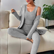 Load image into Gallery viewer, Fall Winter 3 Piece Homewear For Women Solid Cardigan Fashion Pant And Vest Ladies Suit Vintage Fashion Ladies Three Piece Set
