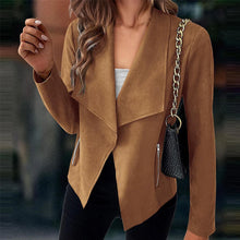 Load image into Gallery viewer, Women&#39;s Suit Jacket Solid Suede Lapel Zipper Pocket Office Commuting Formal Slim Cardigan Top Fashion Street Wear S-XL
