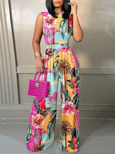 Load image into Gallery viewer, Elegant Women Wide Leg Long Juumpsuit 2024 Spring Summer Fashion Printed Sleeveless Casual Holiday Bodysuits Jumpsuits Trousers
