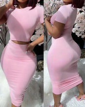 Load image into Gallery viewer, Womens Two Piece Sets Elegant Sexy Outfit Short Sleeve Top &amp; High Waist Skirt Set New Fashion 2023 Summer Casual Female Suit
