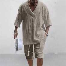 Load image into Gallery viewer, Summer Sports Suit Men&#39;s V-neck Top Loose Two-piece Set Men&#39;s Casual Trend Street Retro Suit new in men&#39;s sets sollid
