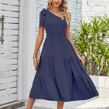 Load image into Gallery viewer, Elegant Dresses For Women Women&#39;S Summer Casual One Shoulder Sleeveless Smocked Elastic Waist Tiered Midi Dress платье
