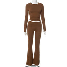 Load image into Gallery viewer, Casual Two-piece Suit Women&#39;s Round Neck Top Flared Leg Pants Set for Daily Wear Sport Outfit in Solid Color 2 Piece for Fall
