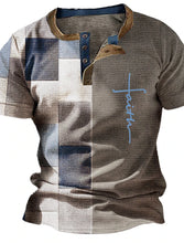 Load image into Gallery viewer, Vintage Men&#39;s Summer T-Shirt 3D Plaid Printed Short Sleeve Pullover Street Men&#39;s Oversized Clothing Tops V Neck Button Up
