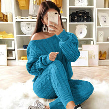 Load image into Gallery viewer, Autumn Winter Women 2 Piece Set Casual Knitted Tracksuit Sportswear Warm Sweater + Long Pants Outfits Women Autumn Wear S-5XL
