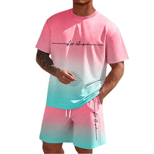 Load image into Gallery viewer, Men&#39;S Summer Suit Short-Sleeved T-Shirt Top Loose Shorts Pure Cotton Letter Print Round Neck Outdoor Breathable Casual Men Wear

