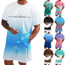 Load image into Gallery viewer, Men&#39;S Summer Suit Short-Sleeved T-Shirt Top Loose Shorts Pure Cotton Letter Print Round Neck Outdoor Breathable Casual Men Wear
