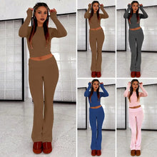 Load image into Gallery viewer, Casual Two-piece Suit Women&#39;s Round Neck Top Flared Leg Pants Set for Daily Wear Sport Outfit in Solid Color 2 Piece for Fall
