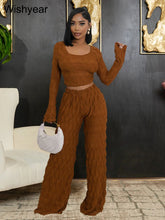 Load image into Gallery viewer, New Elegant Tracksuits Women&#39;s Outfits Long Sleeve T-shirt and Wide Leg Pants Suits Spring Fall Fitness 2 Piece Set Sportswear
