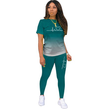 Load image into Gallery viewer, Summer Women Fashion Print Clothes T-shirt and Pants Suit Summer Sport Wear Casual Cotton Yoga Gym Lady Clothes Suit
