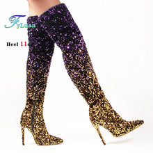 Load image into Gallery viewer, Shiny Gradient Sequins Over-the-Knee Long Boots Women Stiletto Thin High-Heeled Pointy Toe Thigh Boots Glitter Sequined Shoes

